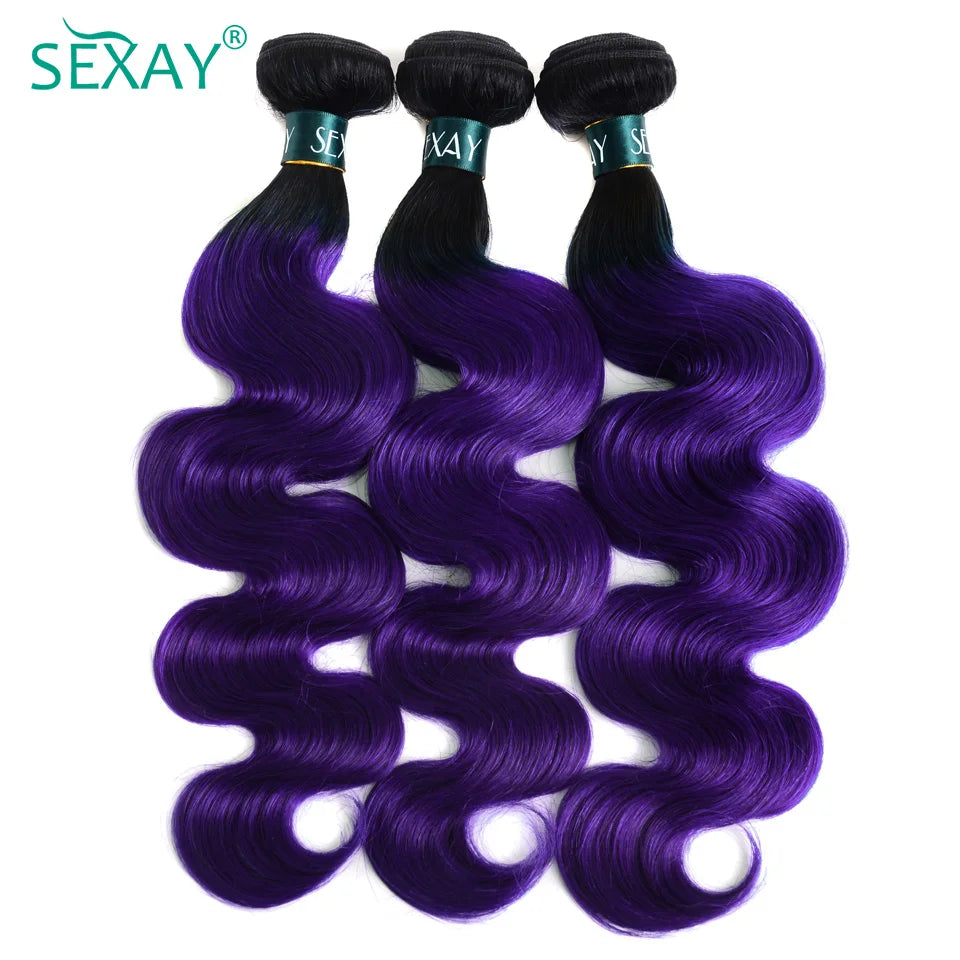 1B Purple Human Hair Weave Bundles 3 Pcs Lot Brazilian Body Wave Ombre Purple Color Human Hair Weft Bundles For Black Women