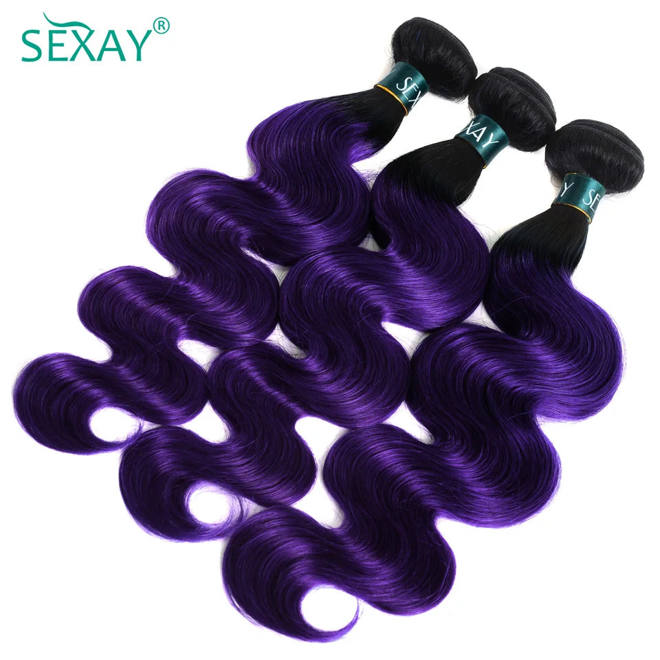 1B Purple Human Hair Weave Bundles 3 Pcs Lot Brazilian Body Wave Ombre Purple Color Human Hair Weft Bundles For Black Women