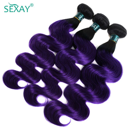 1B Purple Human Hair Weave Bundles 3 Pcs Lot Brazilian Body Wave Ombre Purple Color Human Hair Weft Bundles For Black Women