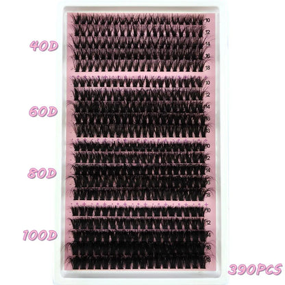 340/390pcs 40D-160D Mix 5D Fluffy Individual Lashes Clusters Extensions False Eyelash DIY at Home Cluster Makeup Eyelash Tools
