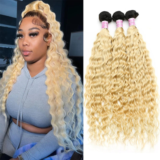 1B 613 Ombre Honey Blonde Color Deep Wave 28 30 Inch 1 3 4 Bundle Deal Remy Brazilian Hair Weave Curly 100% Human Hair Extension