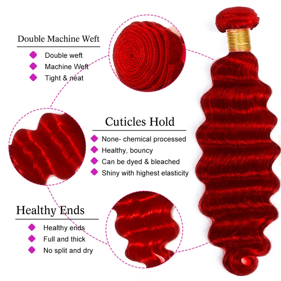 BINF Hair Hot Red Color Loose Deep Wave Bundles Human Hair Colorful Fashion Trends Loose Body Wave Virgin Human Hair Bundles